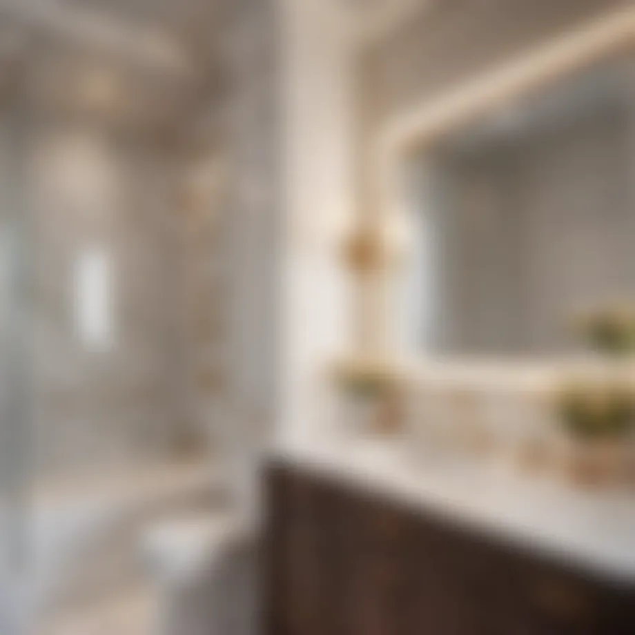 Elegant narrow bath cabinet with marble countertops