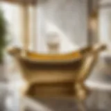 Luxurious Gold-Toned Pedestal Bath Tub Elegant Pedestal Bath Tub with Gold Accents