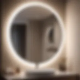 Elegant round frameless bathroom mirror reflecting ambient light