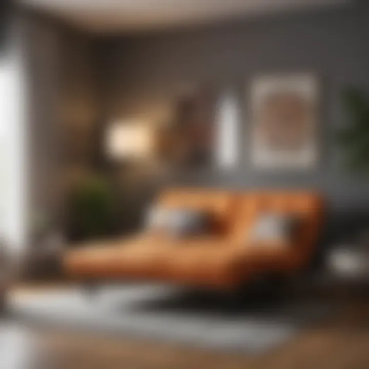 Elegant and sophisticated queen size futon with memory foam mattress in a modern living room