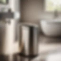 Elegant stainless steel trash can in a modern bathroom setting