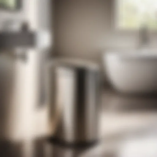 Sleek Stainless Steel Elegance Elegant stainless steel trash can in a modern bathroom setting