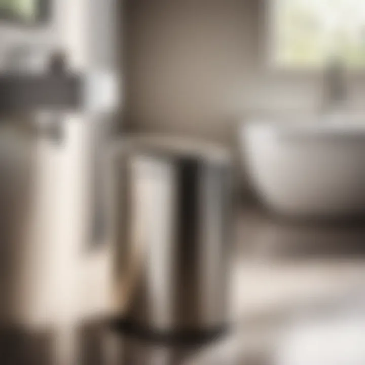 Sleek Stainless Steel Elegance Elegant stainless steel trash can in a modern bathroom setting