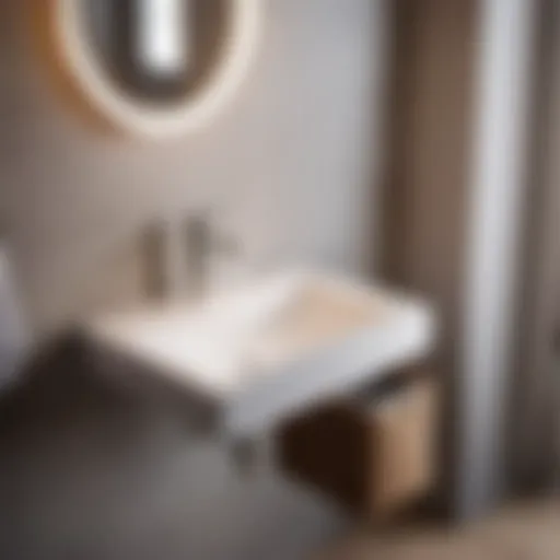 Elegant tiny pedestal sink in minimalist bathroom