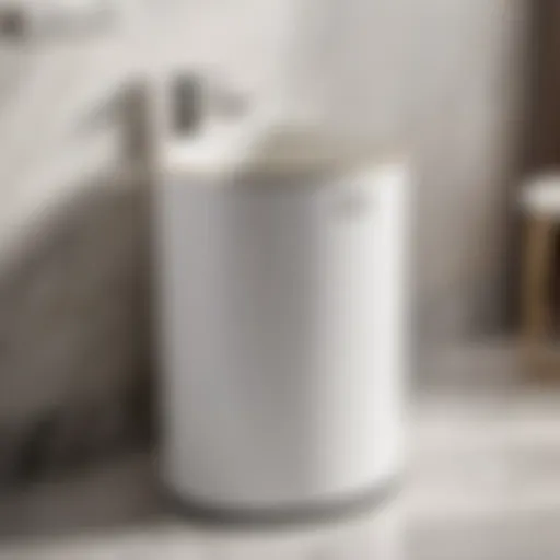 Elegant White Ceramic Bathroom Trash Can on Marble Countertop