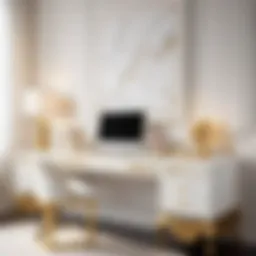 Elegant white desk with gold accents
