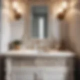 Intricate Carvings on White Rustic Vanity Elegant White Rustic Vanity with Intricate Carvings
