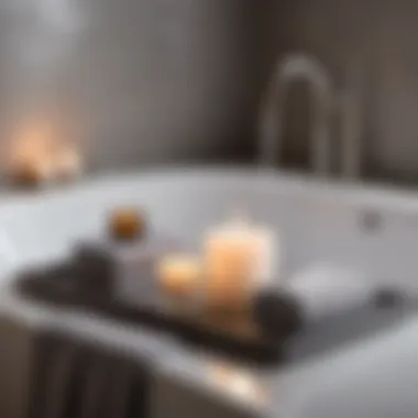 Elegant Gray Bath Tray with Candle and Towel