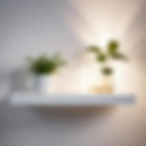 Sleek white floating shelf with botanical accents