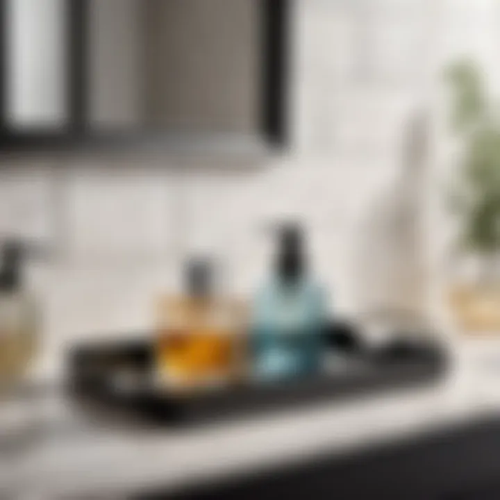 Glass Soap Dispenser and Black Tray