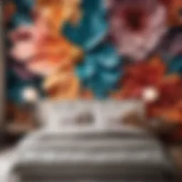 Abstract floral wallpaper in bedroom