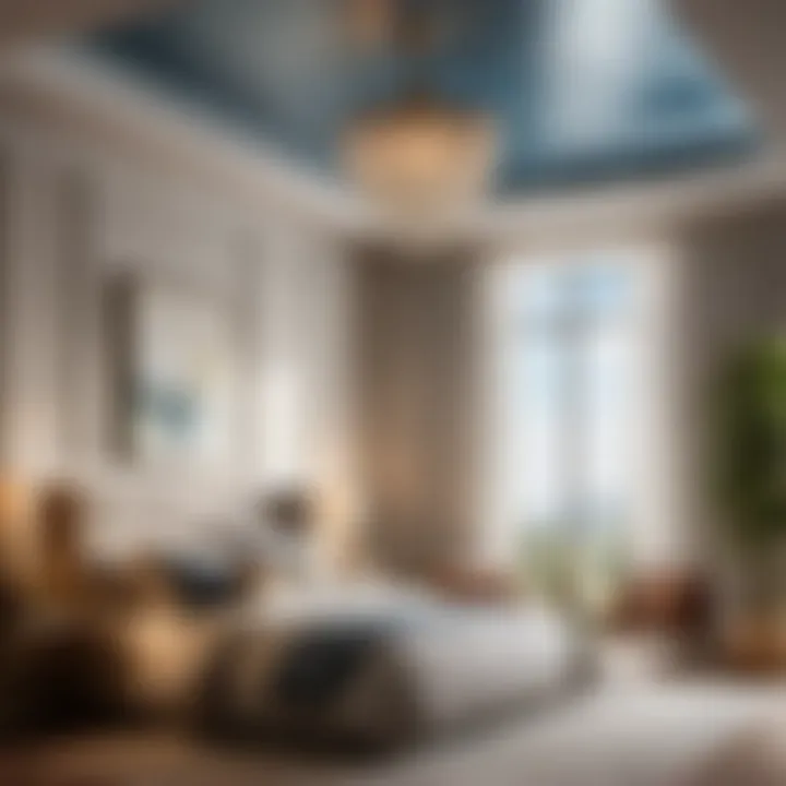 Serene Behr Painted Bedroom Ceiling in Misty Morning Hue