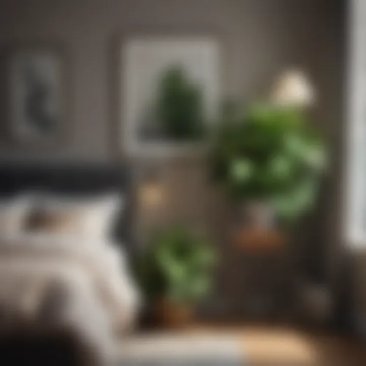 Stylish bedroom corner with cascading pothos plant