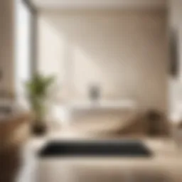 Cream and Black Bath Mat in Minimalist Bathroom