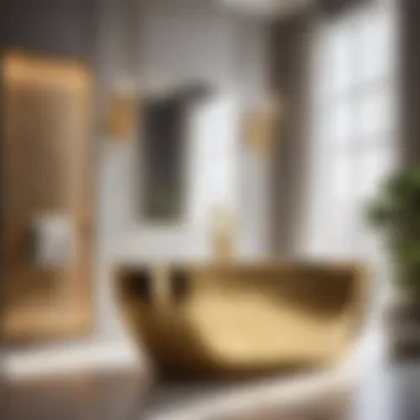 Luxurious gold fixtures in a stylish small bathroom