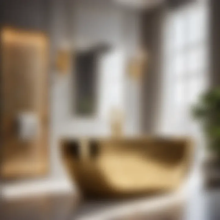 Luxurious gold fixtures in a stylish small bathroom