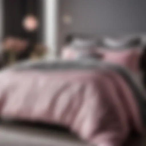 Chic pink and gray bedding set in elegant bedroom
