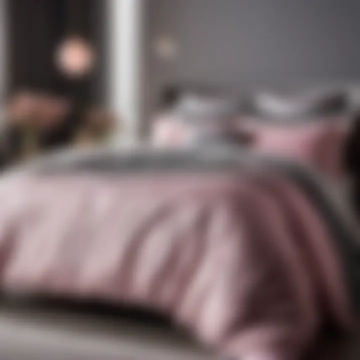 Chic pink and gray bedding set in elegant bedroom
