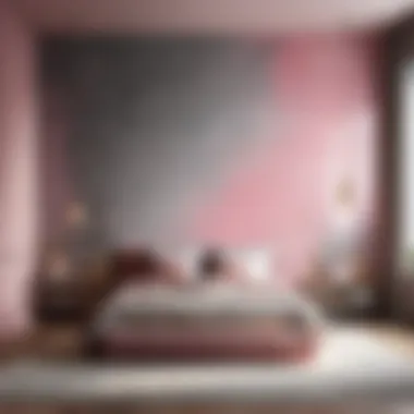 Modern pink and gray accent wall with artistic decor