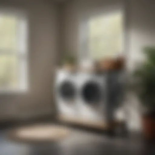 Elegant elevated laundry cart on wheels in a modern laundry room