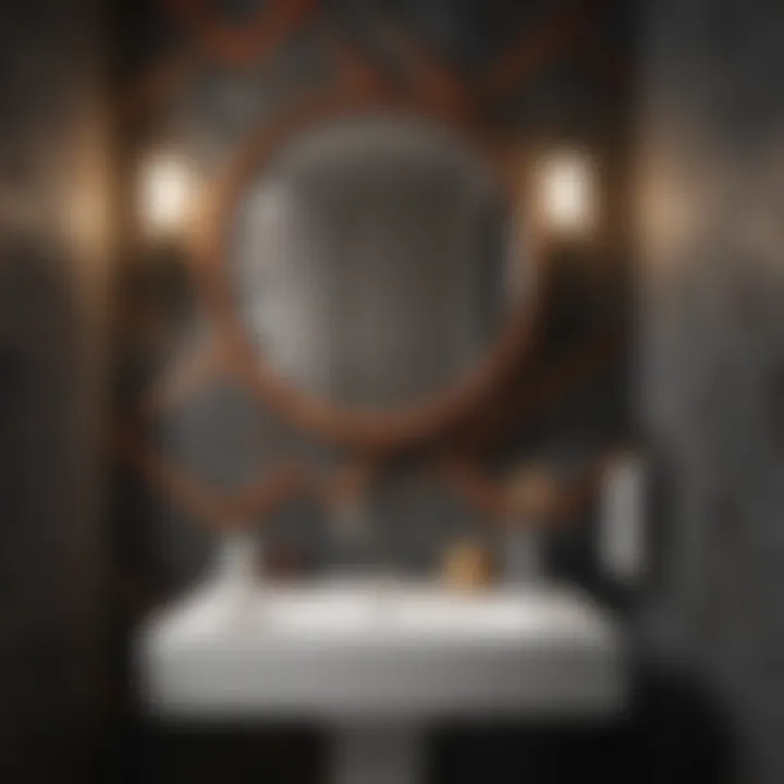 Bold Geometric Art Piece in a Half Bath Bold geometric art piece creating a striking focal point in a half bath