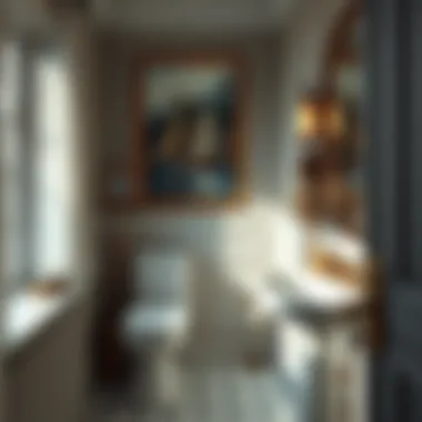 Elegant Artwork in a Small Bathroom Elegant artwork enhancing a compact bathroom