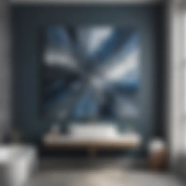 Abstract Artwork in Blue and Gray Tones Blue and Gray Abstract Artwork in Bathroom