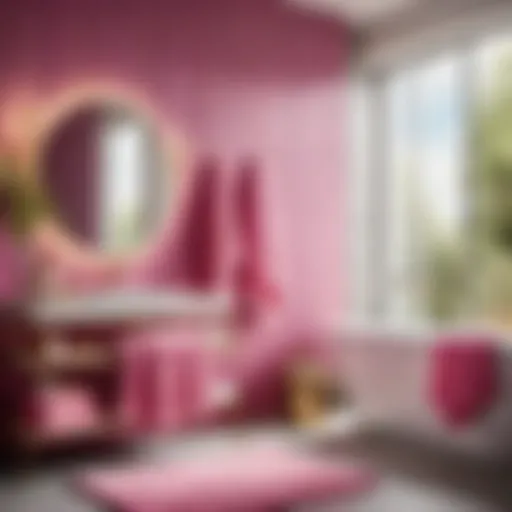 Luxurious Pink Stripe Bath Towel hanging in a chic bathroom