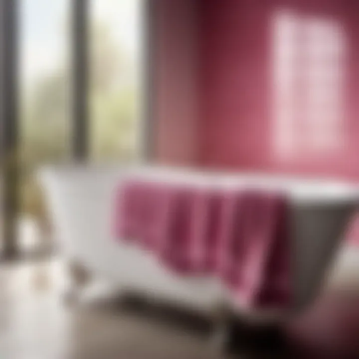 Elegant Pink Stripe Bath Towel draped over a luxurious bathtub