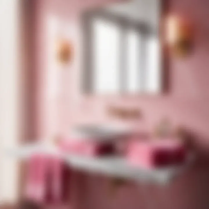 Pink Stripe Bath Towel neatly folded on a marble vanity