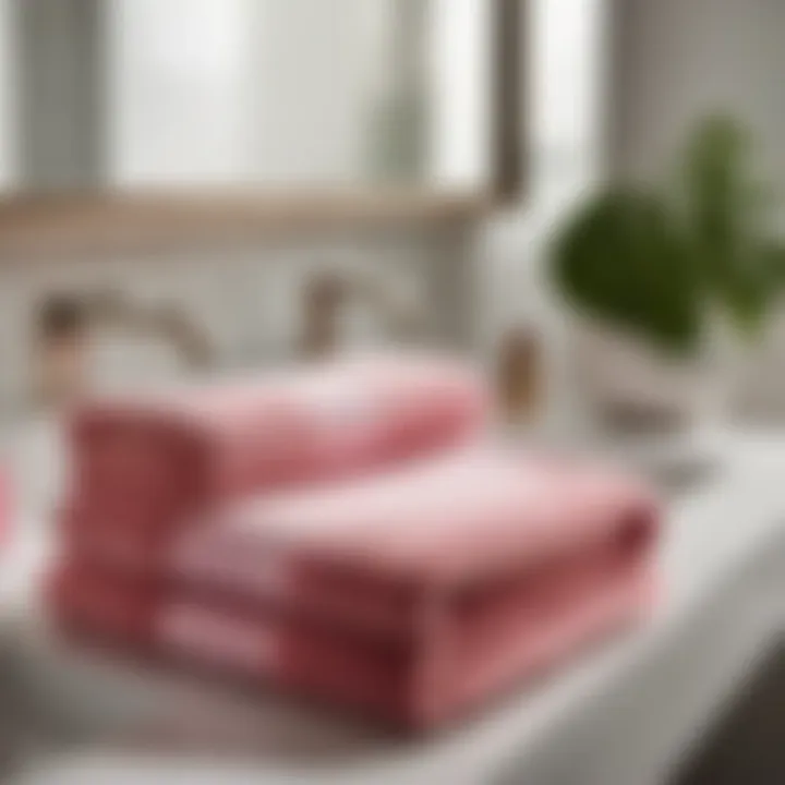 Close-up of Soft Pink Stripe Bath Towel on a modern bathroom counter