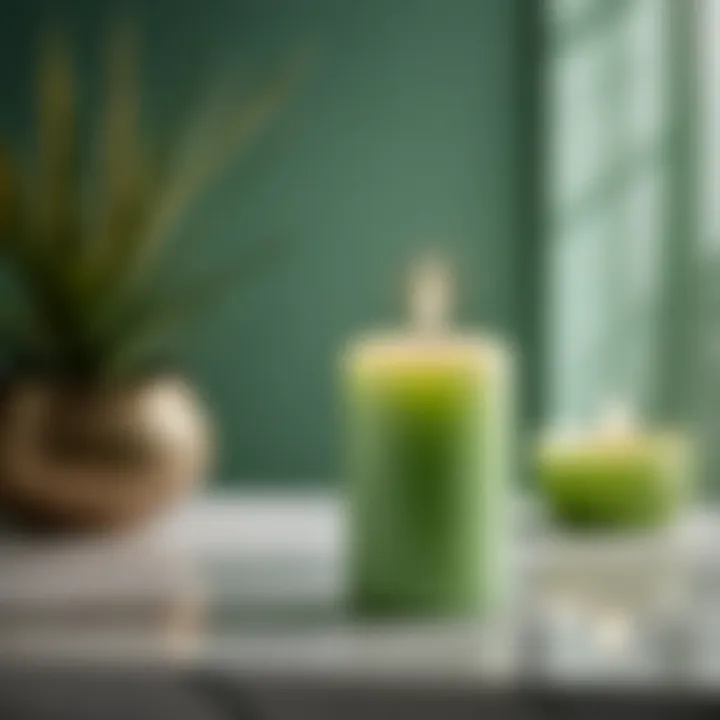 Soothing Light Green Candle Aromatic light green candle creating a relaxing ambiance in a tranquil bathroom space