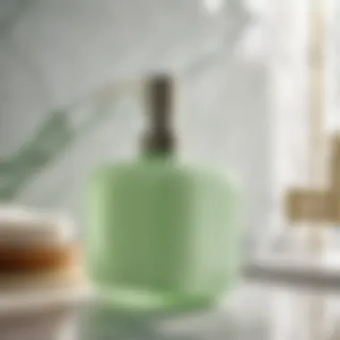 Chic Light Green Soap Dispenser Stylish light green soap dispenser on a marble countertop in a modern bathroom
