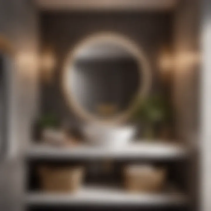 Luxurious bathroom ambiance with a stylish basket shelf