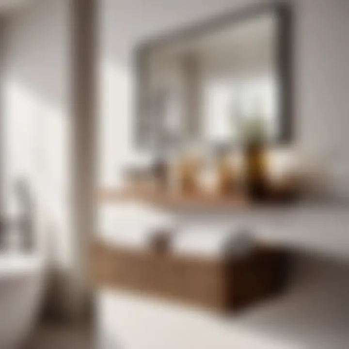 Organized bathroom with a stylish and practical basket shelf