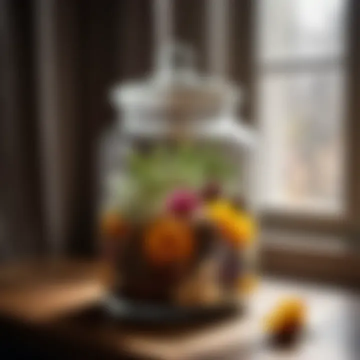 Elegant glass jar filled with botanical potpourri