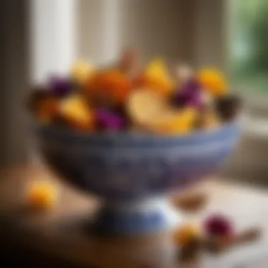 Close-up of fragrant potpourri mix in a decorative bowl
