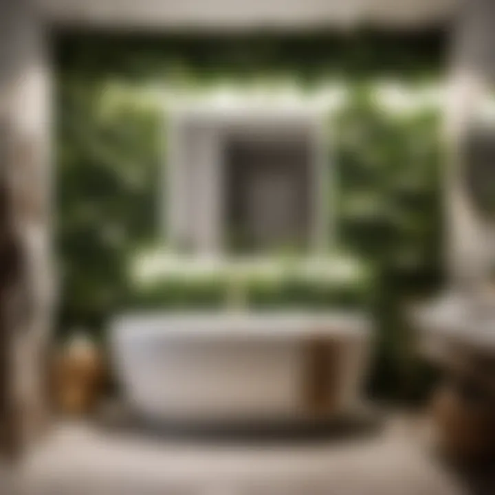 Elegant botanical wallpaper in a modern bathroom