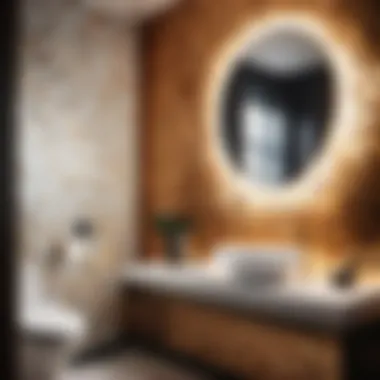 Geometric Harmony Chic geometric wallpaper in a contemporary bathroom setting