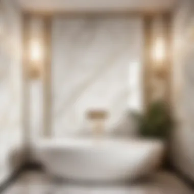 Marble Elegance Luxurious marble-patterned wallpaper in a sophisticated bathroom