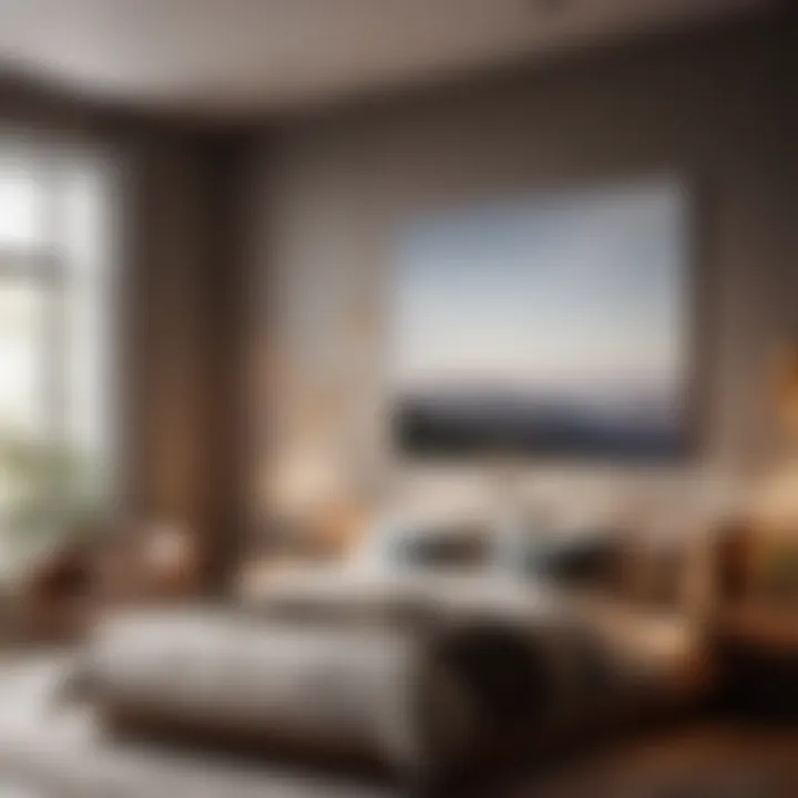 Contemporary photography displayed in bedroom