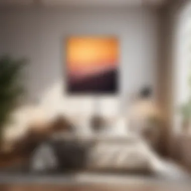 Minimalist art piece enhancing bedroom ambiance