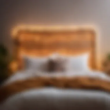 Rattan Headboard Fairy Lights Cozy bedroom with fairy lights wrapped around rattan headboard