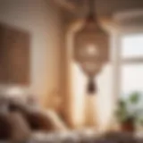 Bohemian bedroom with hanging macrame pendant light