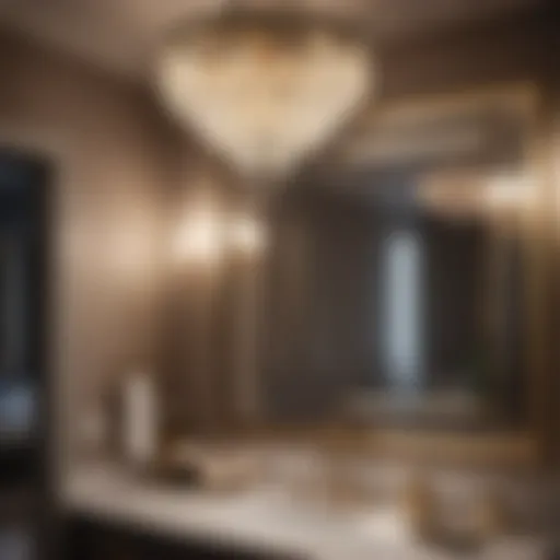 Luxurious Crystal Chandelier Reflecting in Bathroom Mirror