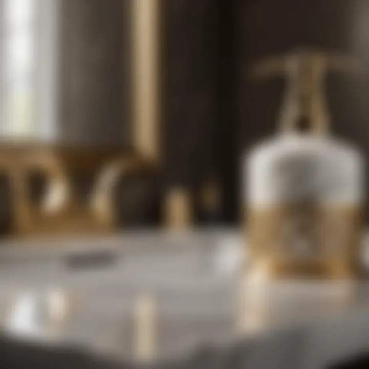 Marble Countertop with Gold Accents and Designer Soap Dispenser