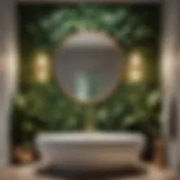 Elegant botanical wallpaper in luxury bathroom