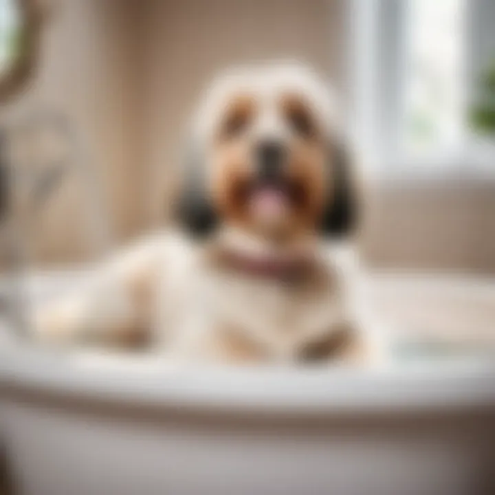 Happy dog enjoying pampering in home bath