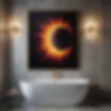 Elegant bathroom wall adorned with abstract art.