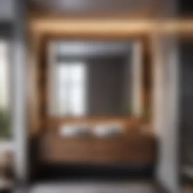 Elegant mirrored wooden bathroom cabinet reflecting light